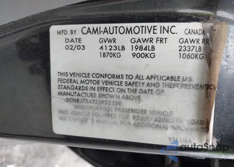 2003 Chevrolet Tracker Hard Top Zr2 z USA, uszkodzony, nr VIN 2CNBJ734X36932338